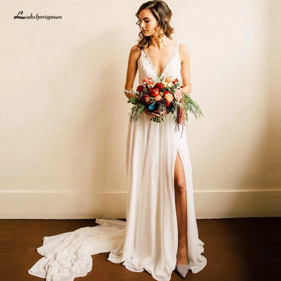 Женское шифоновое свадебное платье длинное Привлекательное принцессы с V