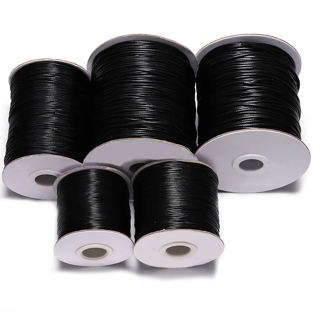 

10m/lot 0.5-2.0mm Black Waxed Cotton Leather Cord Bracelet Necklace Bead Rope Strap Thread For DIY Jewelry Making Findings