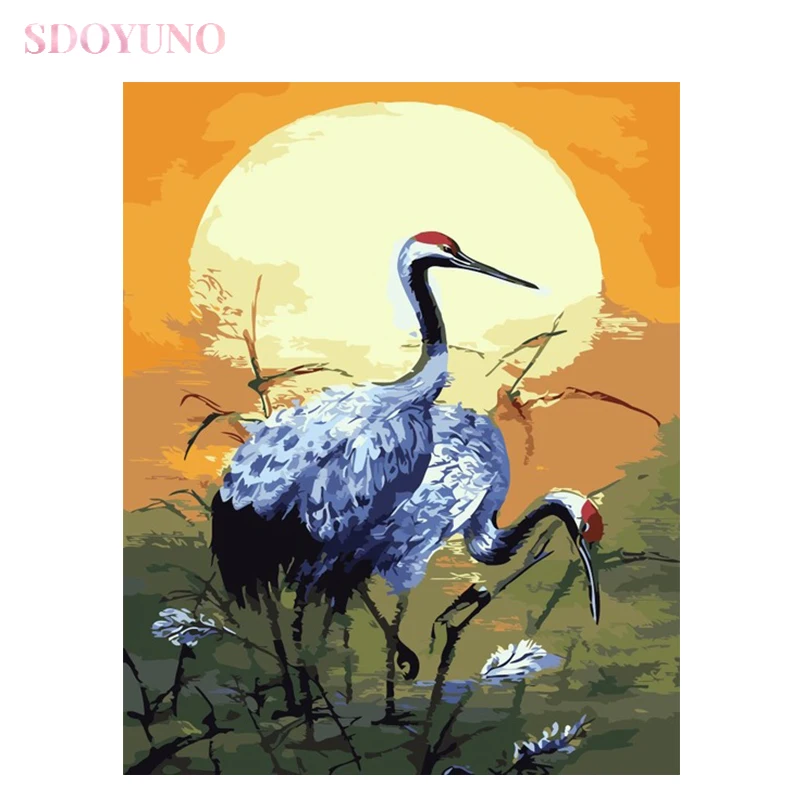 SDOYUNO diy картина маслом по номерам для взрослых красный коронный журавль с