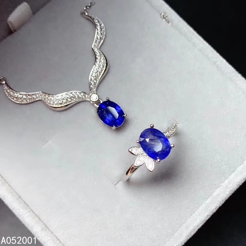 

KJJEAXCMY fine jewelry natural sapphire 925 sterling silver women gemstone pendant necklace ring set support test trendy
