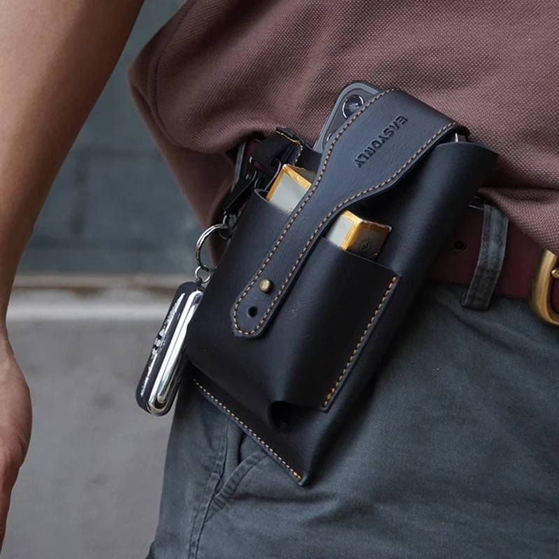 

Men's Portable Sports Running Mobile Phone Storage Belt Bag Leather Crazy Horse Leather Men's Belt Ultra-thin Belt Bag