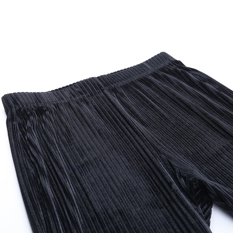 

Black Velvet Stripe Flare Pants High Waist Elastic 5%Spandex Legging Casual Trouser Autumn Elegant Pants Women Capris