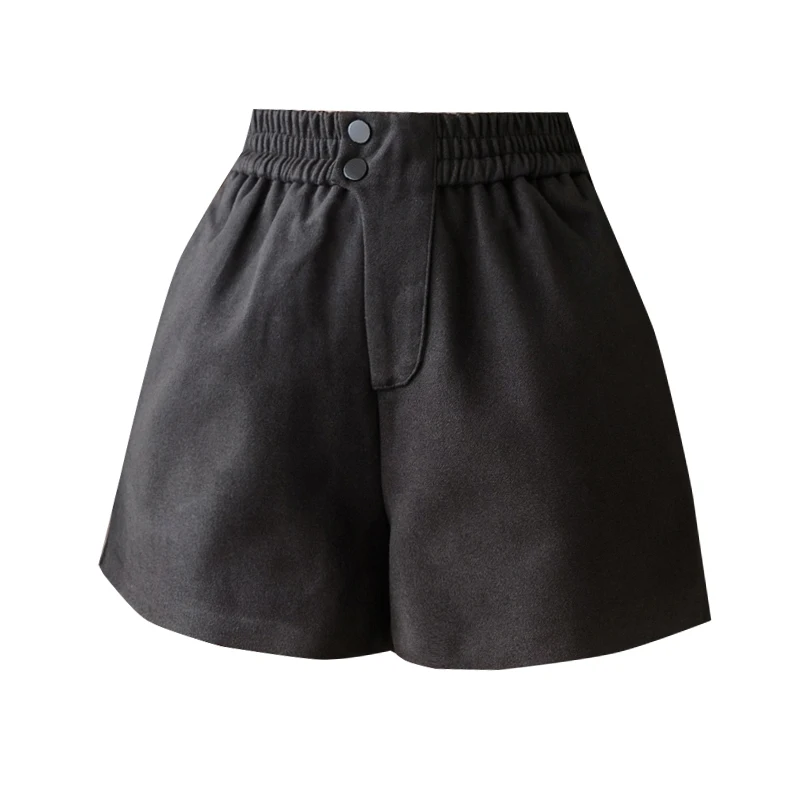 

Elastic Waist Shorts New Autumn Winter Women Clothes Woolen Shorts 2021 All-match Elastic High Waist Wide Leg A-line Boots Pants