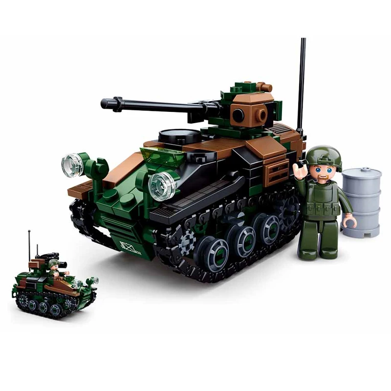 

SLUBAN German Military WIESEL 1 Airborne Tank Model King MOC Building Blocks Kit Army Soldier Bricks Classic Toys For Kids Boys