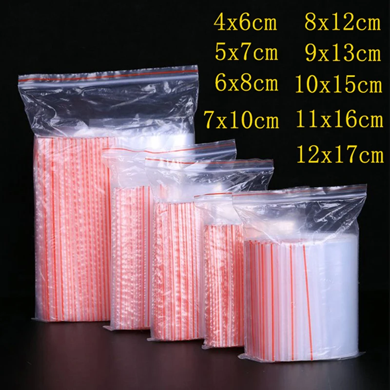 100pcs/pack Small Zip Lock Plastic Bag Reclosable Transparent Bag Shoe Bag Vacuum Bag Poly Clear Bags Thickness 0.05mm