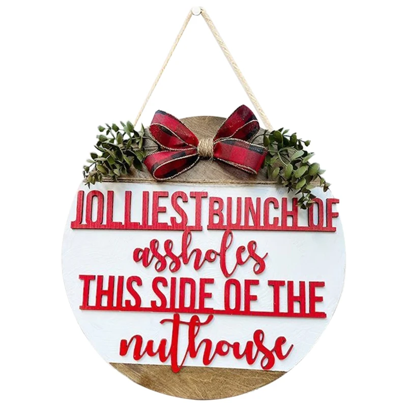 

Christmas Vacation Theme Door Hanger Wooden Round Hanging Sign Board M6CE