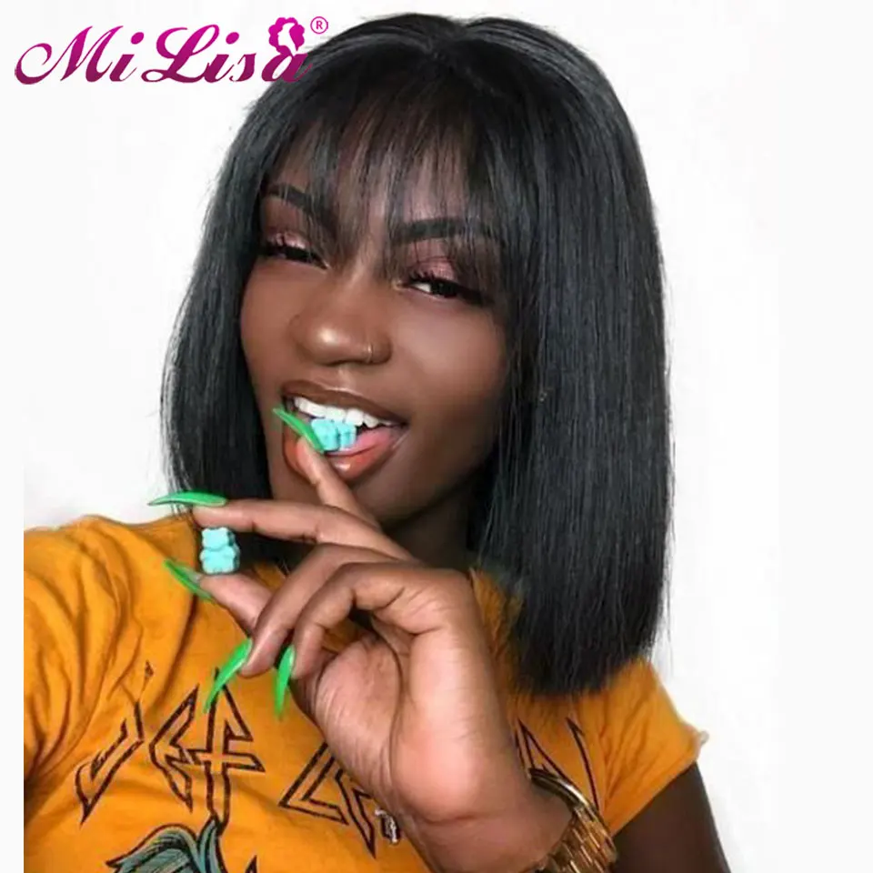 Парики из человеческих волос Боб парик короткие человеческие волосы с челкой для