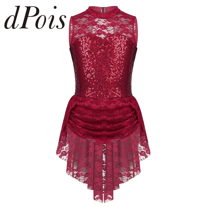 Платье для фигурного катания на коньках без рукавов с блестками и цветочным