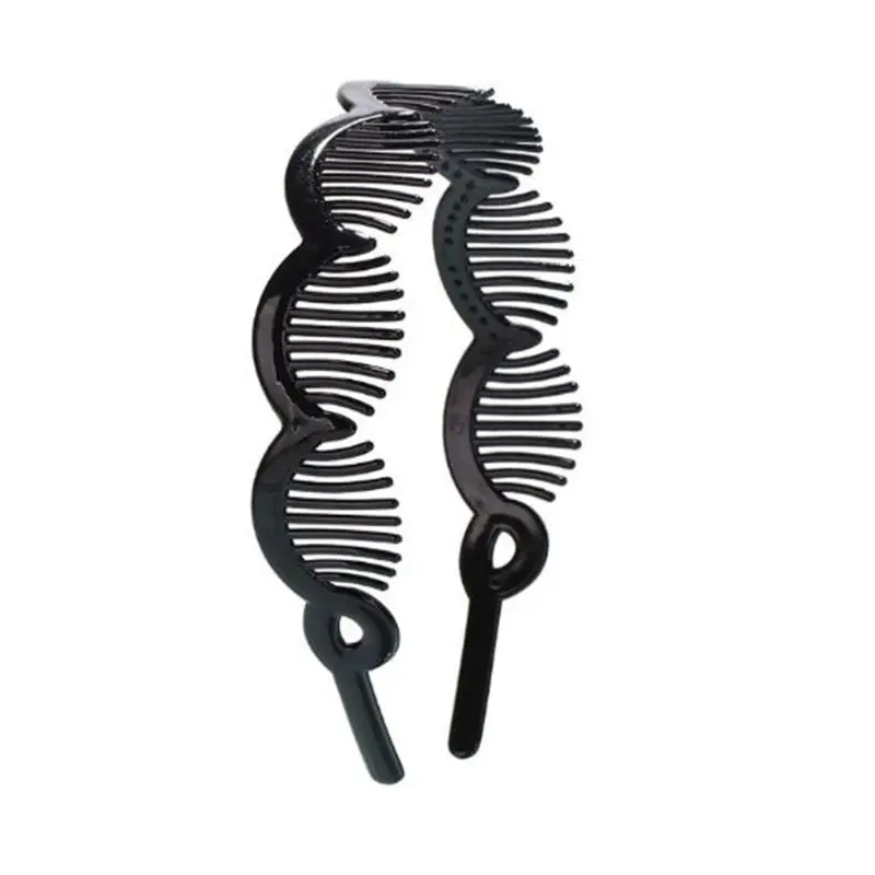 Women Black Wide Plastic Hair Hoop Headband Holder Clasp Comb with Wave Non-Slip Teeth Crown Headpiece DIY Styling Accessories |