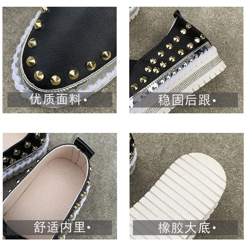 

Women Flats Women's Casual Shoes Female Fashion Rivet Platform Thick Footwear Ladies Comforts Breathable Vulcanized Shoes