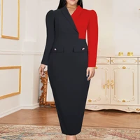 plus size dress black red patchwork long sleeve bodycon tunics vintage classy cocktail sexy dresses party night club 2022