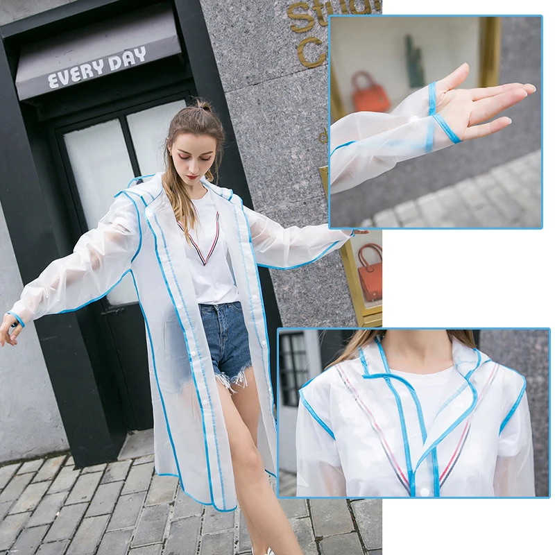 Transparent Rain Coat PVC Vinyl Waterproof Raincoat Outdoor Travel Runway Hooded Poncho Rain Coats Ladies Rainwear Dropshipping