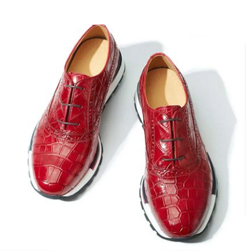 

gete New Thai crocodile leather shoes for men male crocodile leather shoes round head flat bullock Casual shoes men