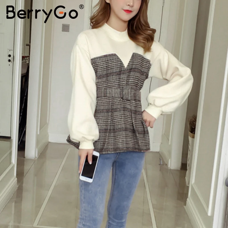 BerryGo Повседневная Женская толстовка с О-образным вырезом и длинным рукавом
