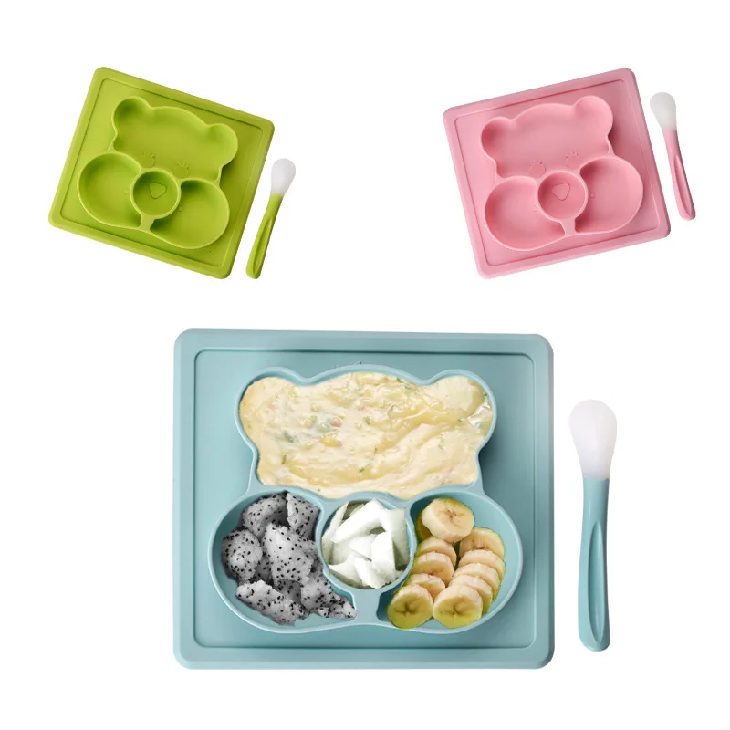 

Creative Japanese Children's Tableware Silicone Plate with Spoon Waterproof Baby Supplementary Food Integrated Tray Suction Cup