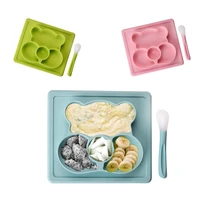 creative japanese childrens tableware silicone plate with spoon waterproof baby supplementary food integrated tray suction cup