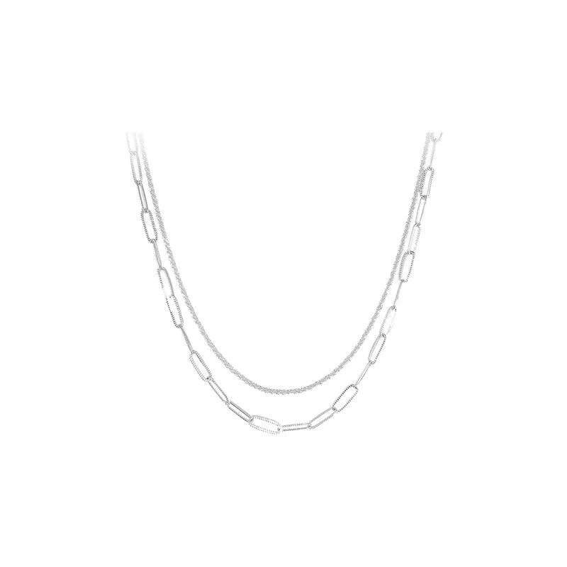 

CH-1220 s925 silver simple geometric necklace Korea personality cold style clavicle chain fashion double layered neckwear