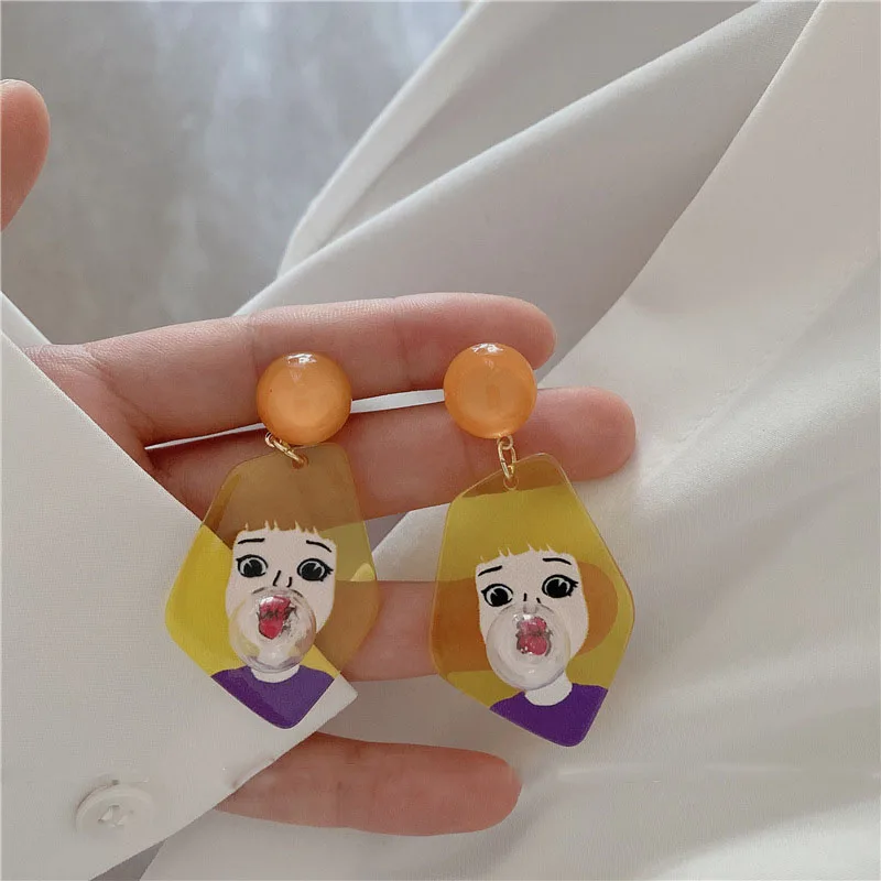 

2 Colors Acrylic Girl Blowing Balloon Blowing Bubbles Women Summer Earrings