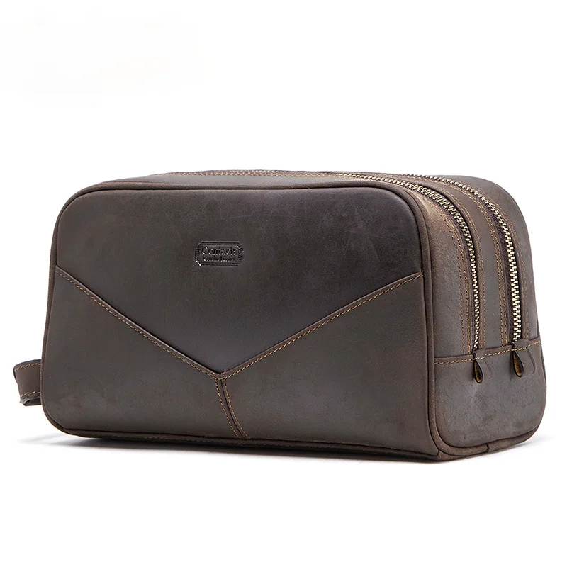 

Crazy Horse Genuine Leather Men Cosmetic Bag Travel Toiletry Bag Big Capacity Wash Bags Man's Make Up Bags Organizer