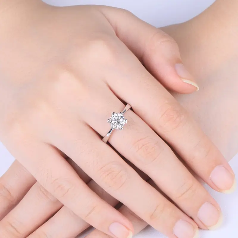 

Jazaz 6.5MM Moissanite Wedding Ring Women Top Quality 100% 925 Sterling Silver Engagement Party Jewelry Ladies Girls Gifts B0620