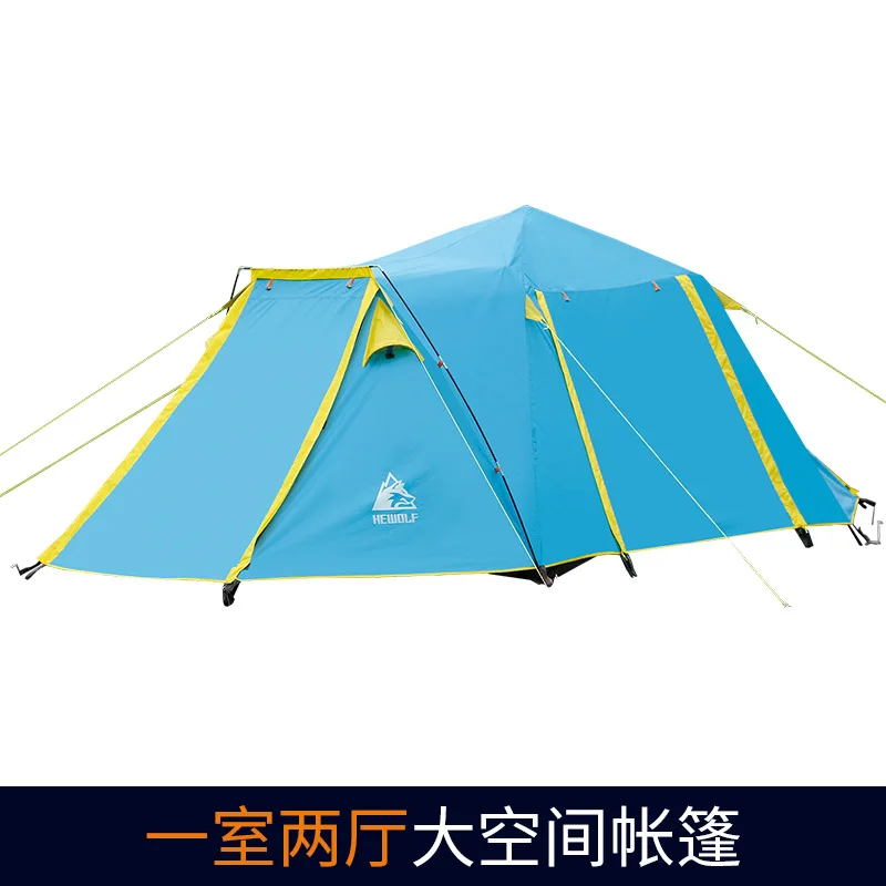 HEwolf outdoor one room one hall multi-person tent field camping, 4-5 people automatic tent four door camping tent have one pole