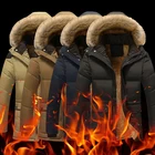 Парка мужская зимняя с меховым воротником и капюшоном, теплая ветрозащитная парка со съемной шапкой и шерстяной подкладкой, 2021