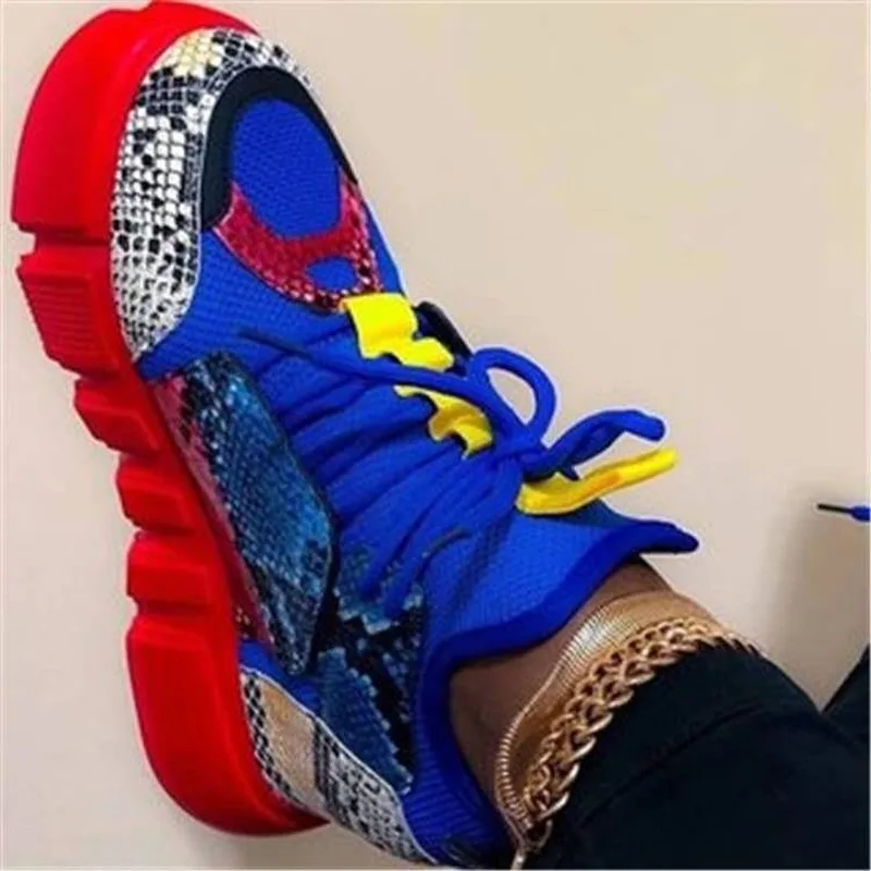 

2020 Autumn Women Vulcanized Shoes Fashion Lace-up Color Matching Mid-heel Shoes Comfortable Breathable High-top Casual Shoes