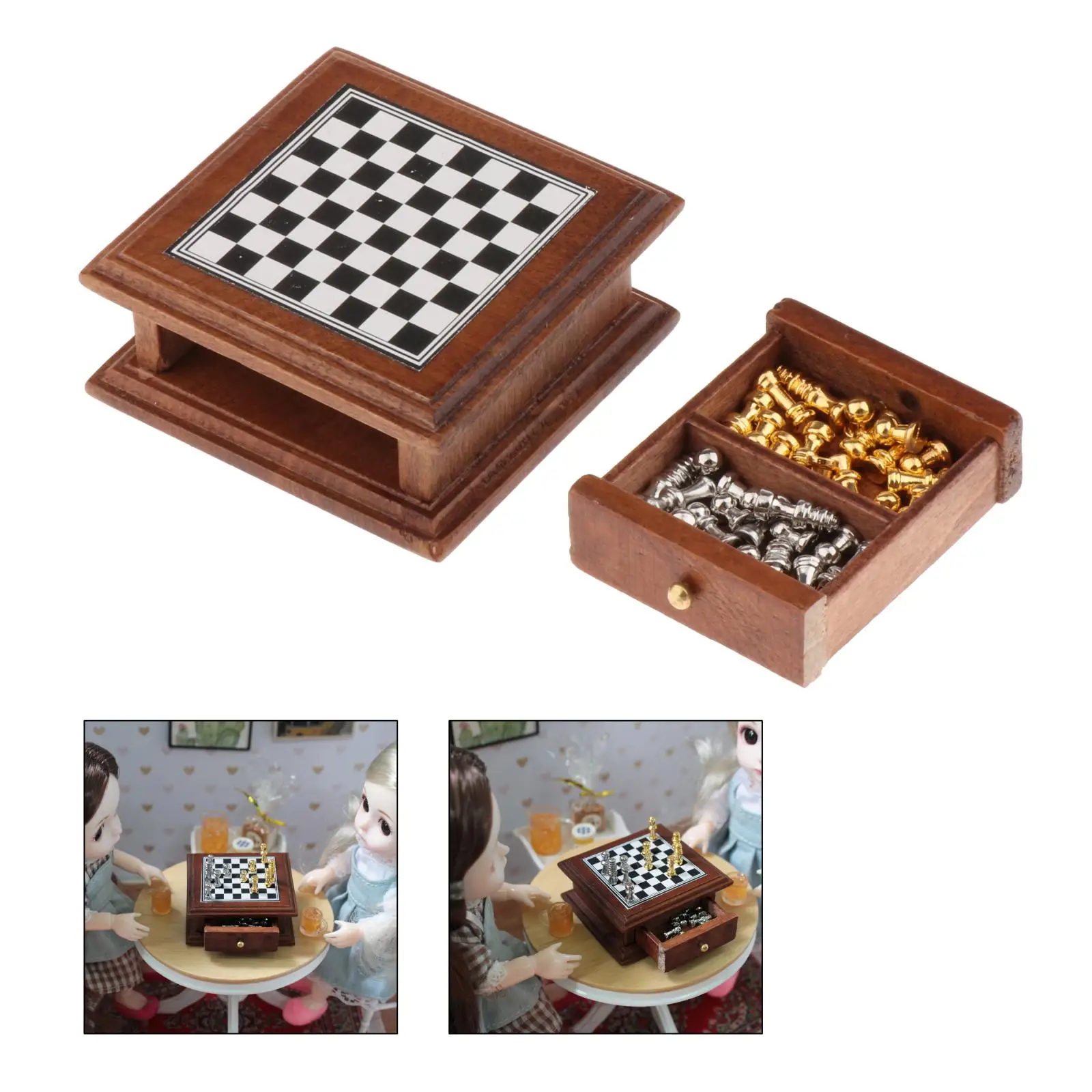 

1/12 Dollhouse Chess Board Table Games Play Room Accessories Crafts