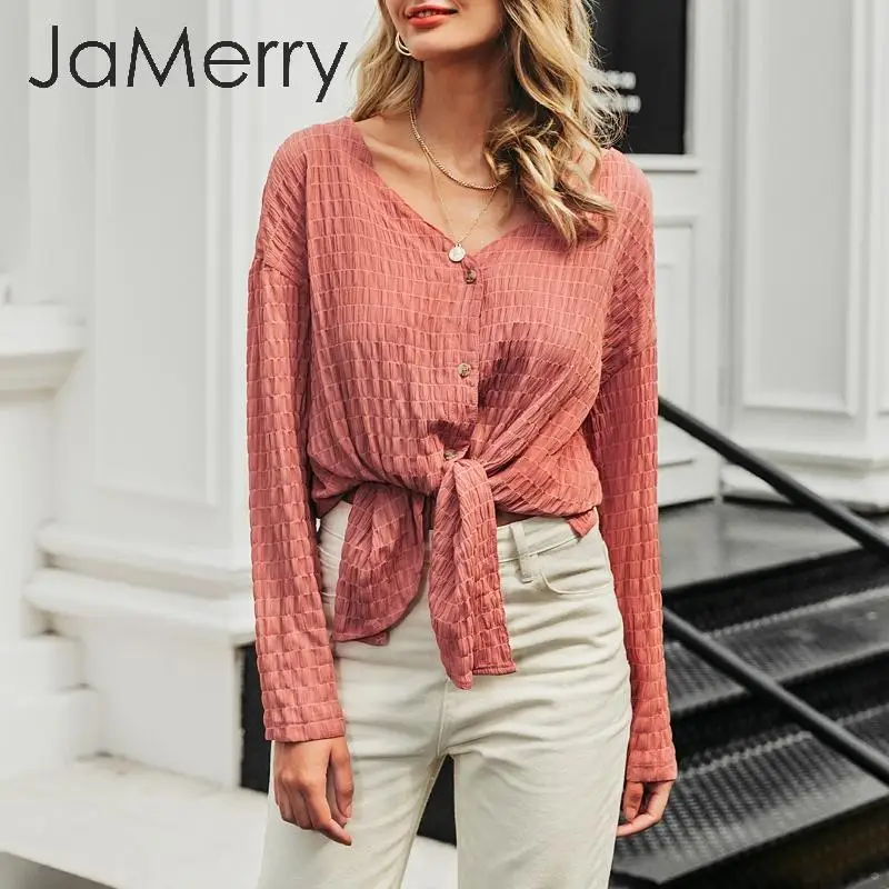 JaMerry винтажная повседневная vwomen Клетчатая блузка рубашка длинный рукав пуговицы