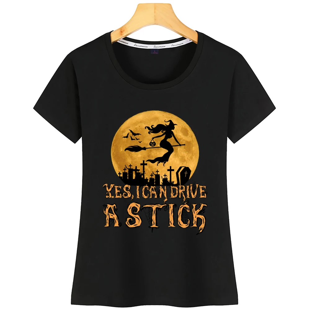 

Tops T Shirt Women Halloween Witch Yes I Can Drive A Stick Tee Summer Vintage Custom Tshirt