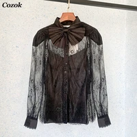women spring korean fashion lace blouses shirts 2021 lady sexy long sleeve black blusas tops