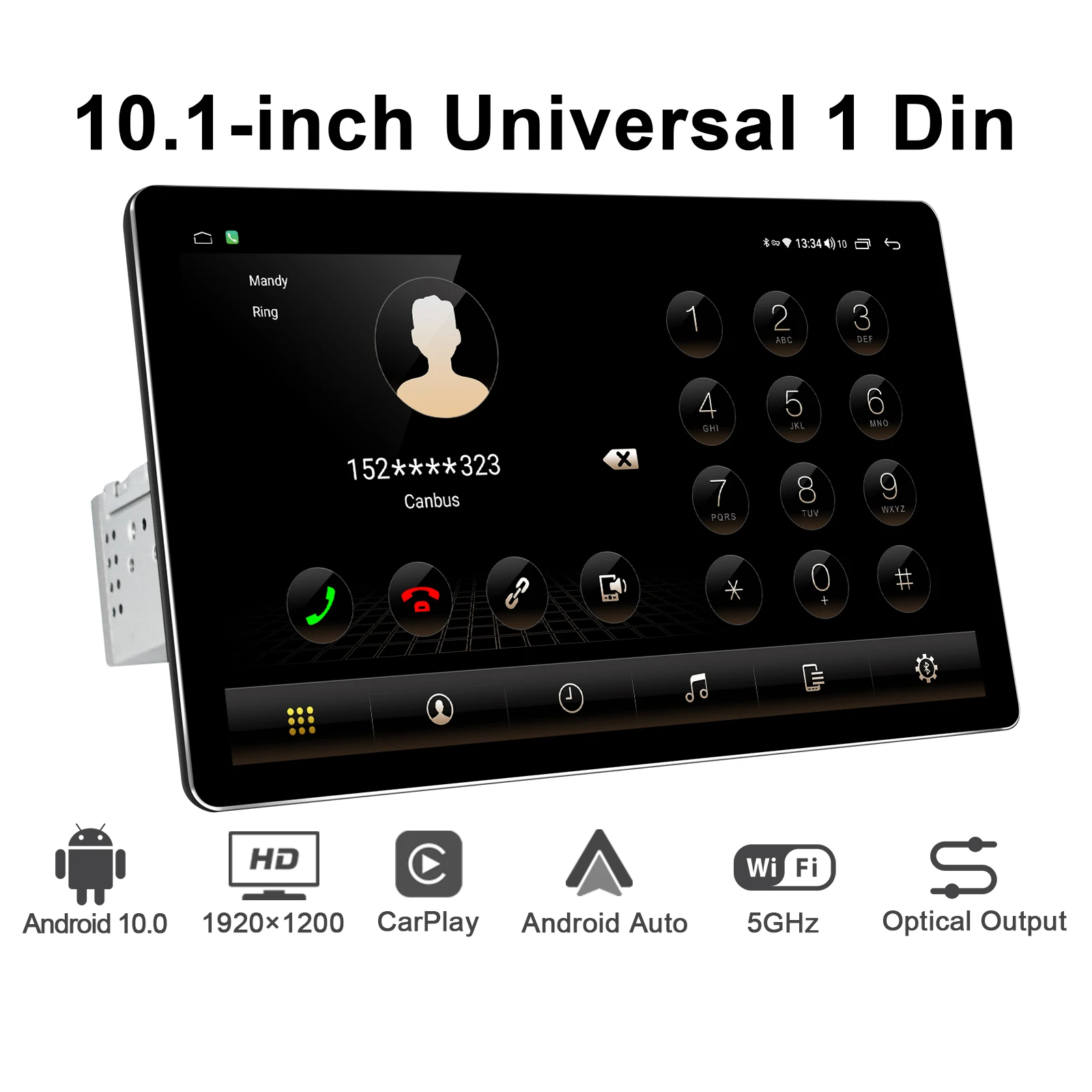 구매 신제품 10.1 인치 오토라디오 1 Din 안드로이드 10 카 라디오 스테레오 멀티미디어 무선 카플레이, 1920x1200 6GB 128GB 헤드 유닛 4G