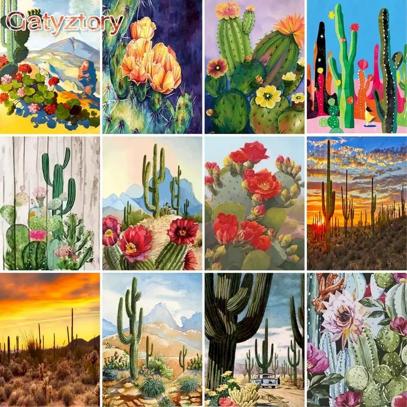 

GATYZTORY DIY Painting By Number Cactus Drawing On Canvas Pictures By Numbers Kits Hand Painted Paintings Home Decor Gift