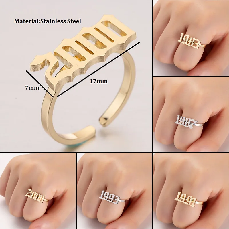 

Ring for Women Stainless Steel Year Number Custom Gold Rings Female Ring Anillos Mujer Number Wedding Ring Jewelry