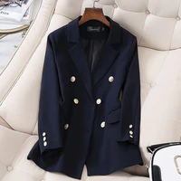 2021 new spring and autumn ladies office suit elegant high quality double breasted blazer jacket feminine small suit blue