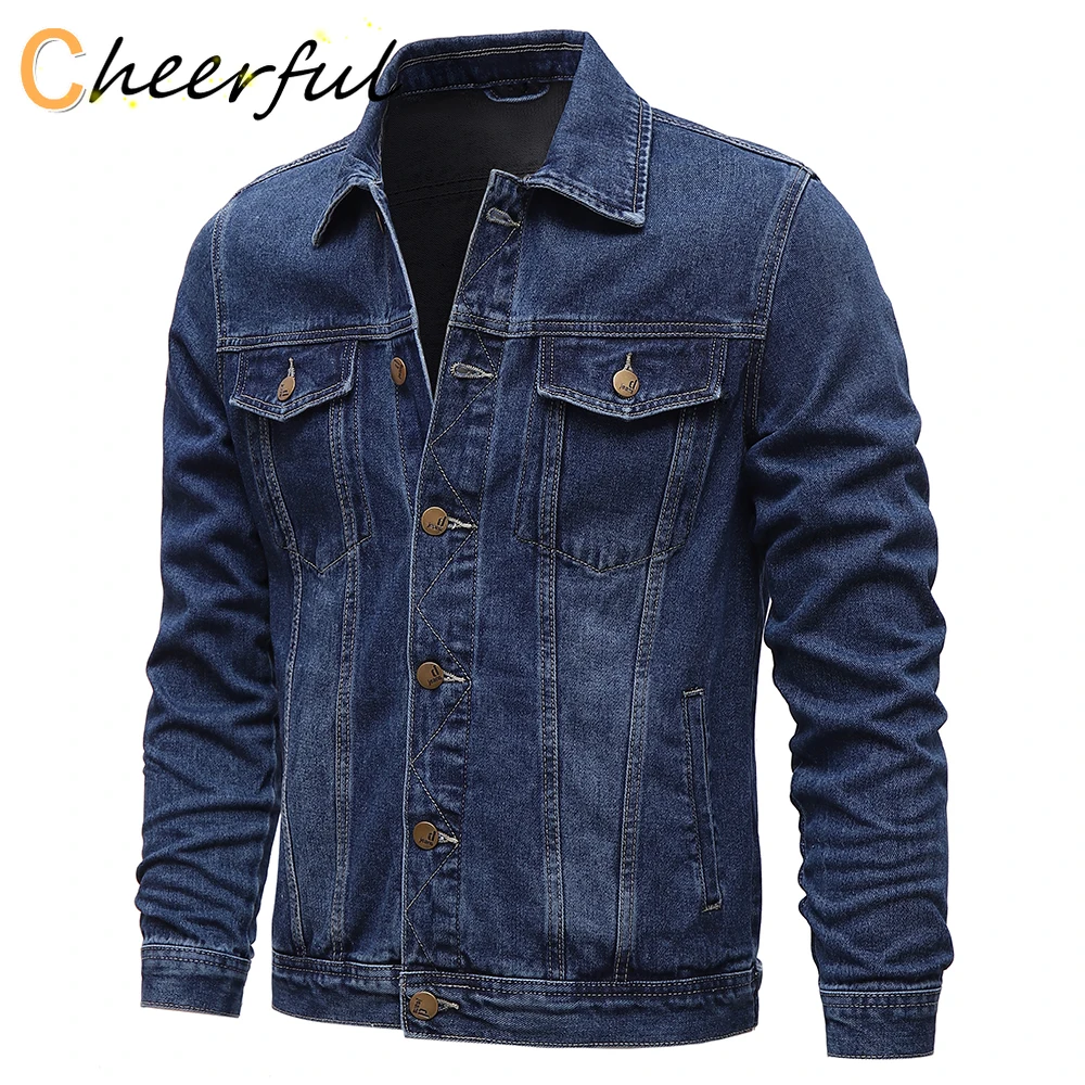 

Spring Autumn Men Denim Jackets Casual Solid Color Lapel Single Breasted Jeans Jacket Men Slim Fit Cotton Outwear Jackets 5xl-M