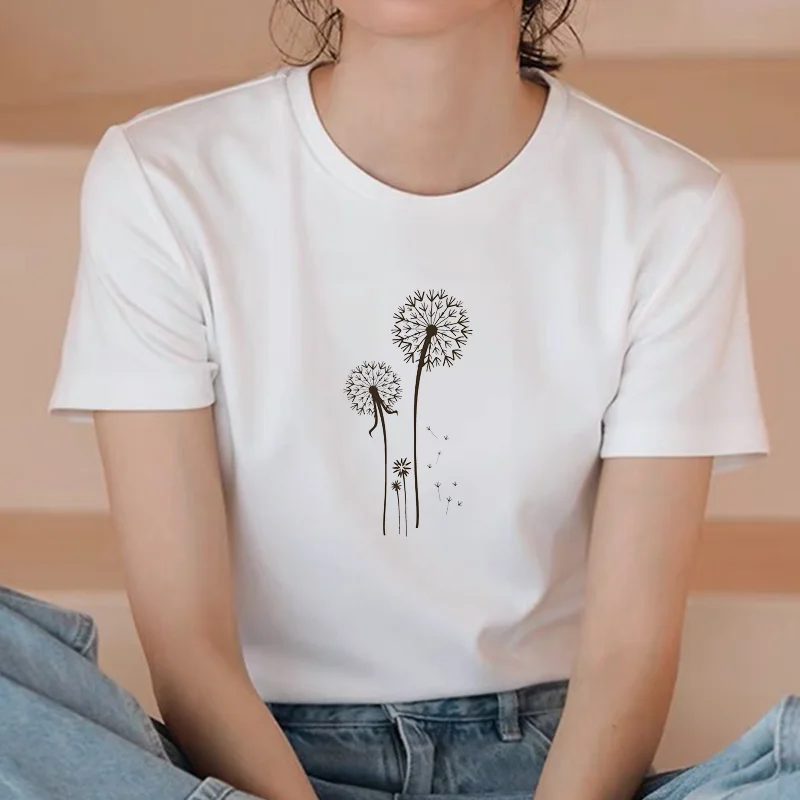 

T-shirts Women 90s Casual Dandelion Theme Kawaii Cute Fashion Clothes Stylish Tshirt Top Lady Print Girl Tee T-Shirt