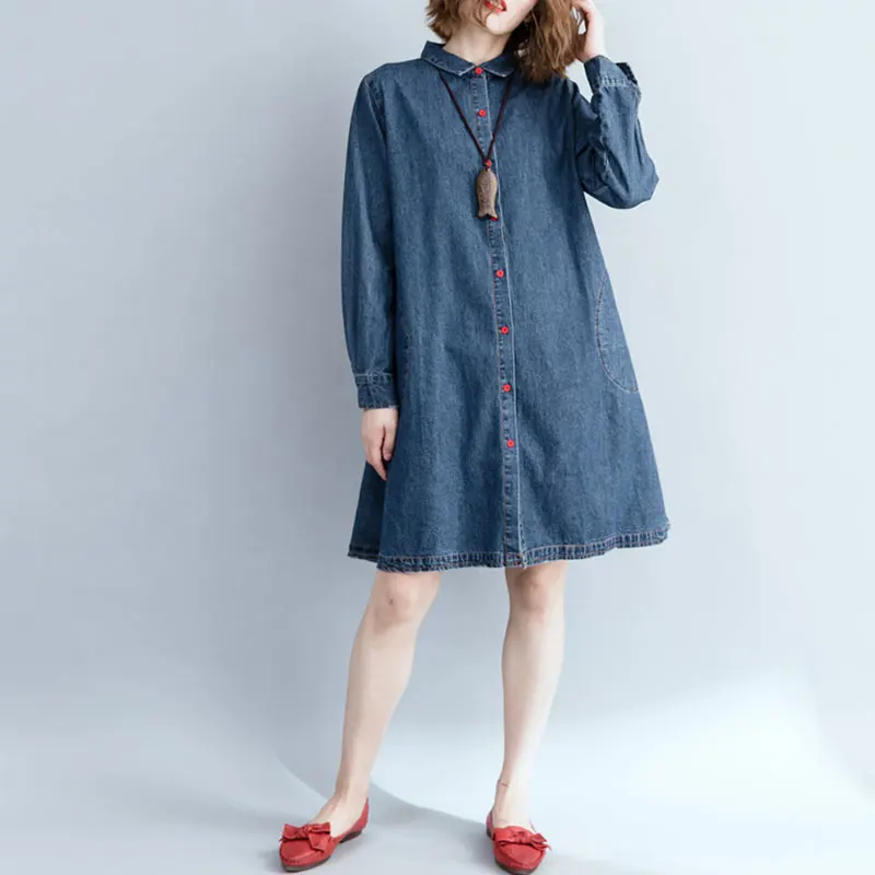 

New Arrival 2020 Autumn Korea Fashion Women Turn-down Collar Loose Denim Shirts All-matched Casual Long Blouses Big Size M585