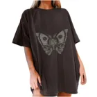 Женские винтажные черные футболки с принтом бабочек и аниме, повседневные футболки с коротким рукавом, Топ свободного покроя в стиле Хай-стрит, Рубашки