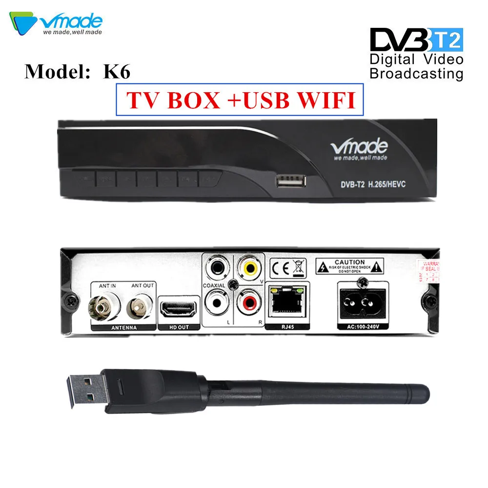 DVB-T2 K6 DVB-T H.265 HEVC цифровой HD эфирный ТВ приемник поддерживает Dolby Youtube DVB T2 ТВ-тюнер с RJ45 LAN+ USB wifi