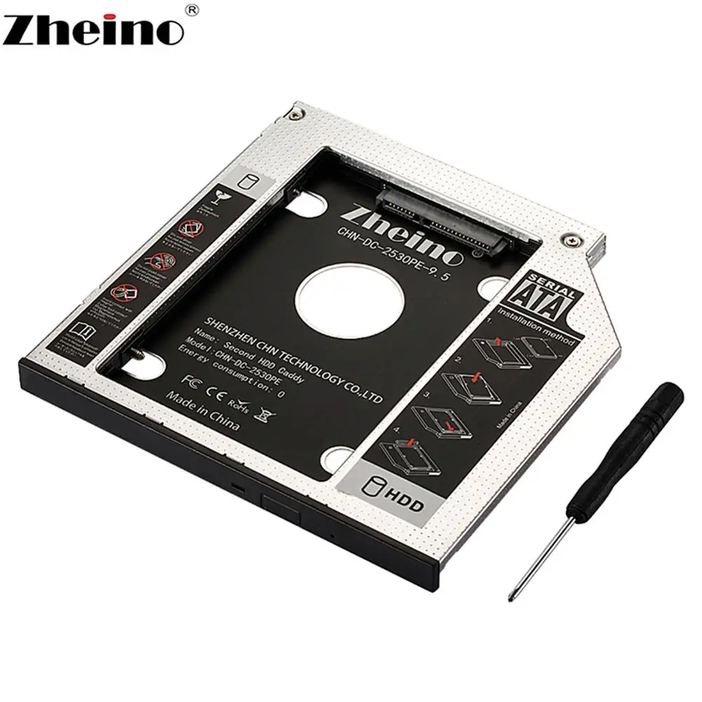 Zheino 9 5 мм Caddy ноутбук из алюминиевого сплава 2 й HDD SATA адаптер для CD/DVD ROM Оптический