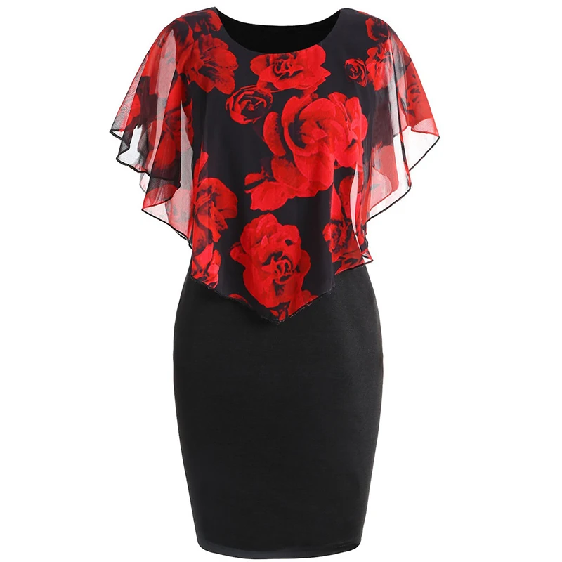 Женское летнее платье-футляр размера плюс шифоновое винтажное облегающее