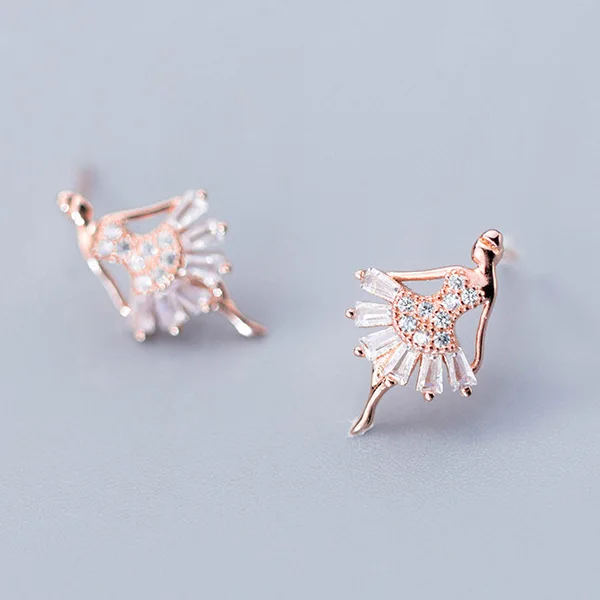 Rose Trusta 925 пробы Серьги серебристого цвета; Бижутерия Женские Модные танцевальные серьги-гвоздики для девочек свадебный подарок для девочек-подростков DS1279 - Окраска металла: Rose