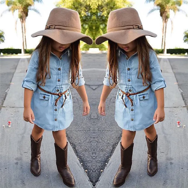 2-7T детская одежда для девочек джинсы джинсовые платья блуза с длинными рукавами