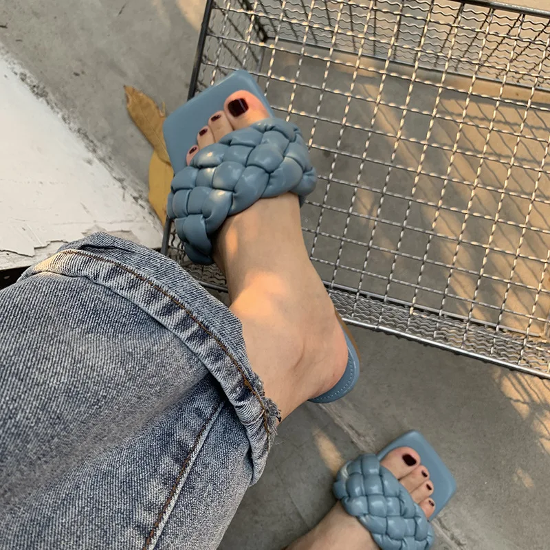 

2021 Brand Summer Slides High Quality Weave Open Toe Flat Casual Slipper Leisure Sandal Female Beach Flip Flops Women Slippers