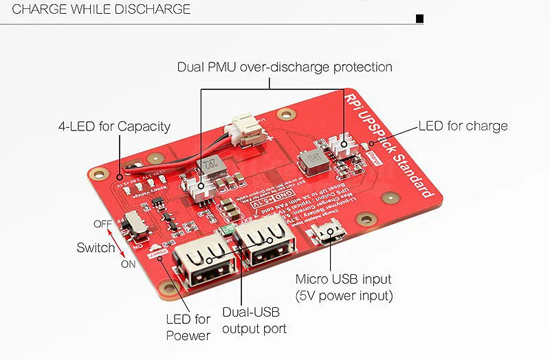 Высокое качество зарядное устройство щит батарея Плата расширения Raspberry Pi UPS литиевая батарея плата для Raspberry Pi 3B+/3B/4B
