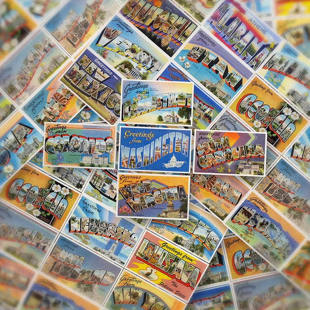 

10/50Pcs Vintage Stamp Stickers American State Postcard Sticker Toys for Scrapbooking Envelopes Journal Diary Planner