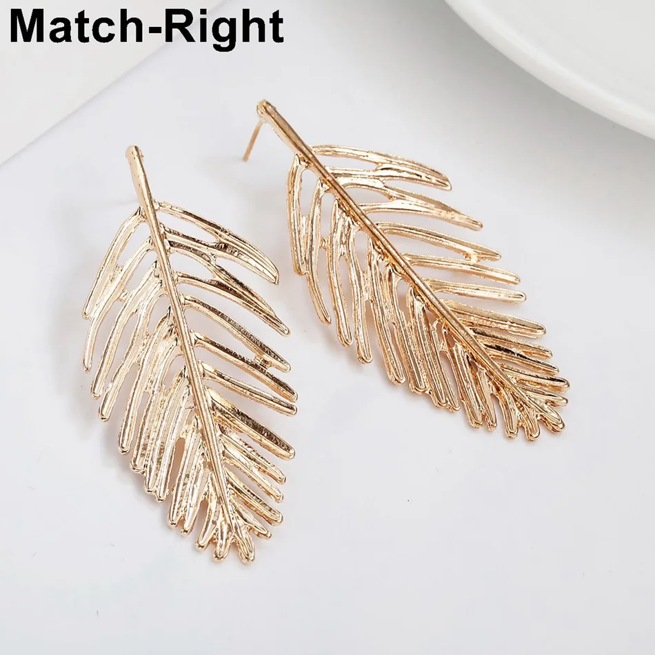 Женские модные серьги подвески в Корейском стиле золотистые длинные с листом