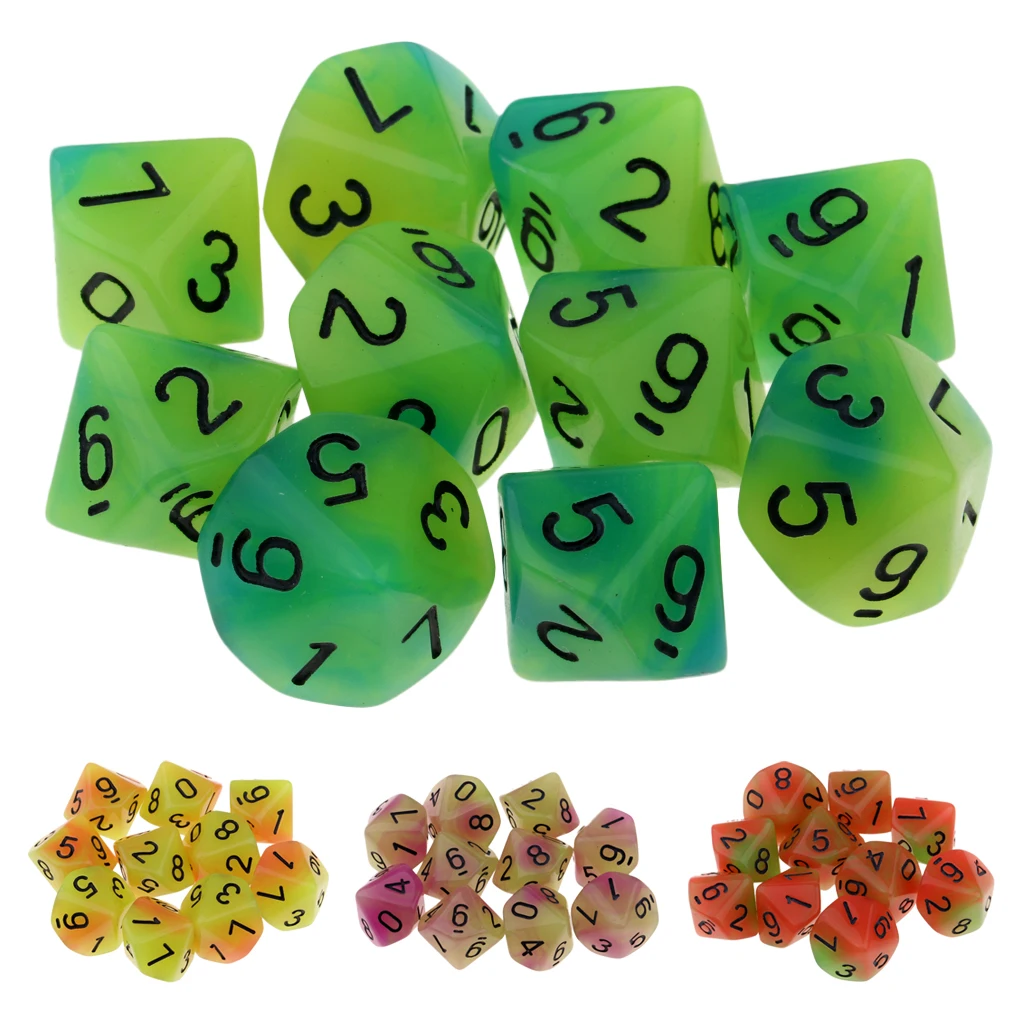 Настольная игра 10 шт. подземелья драконы кости D10 D & светящиеся 1 6 см Мульти набор