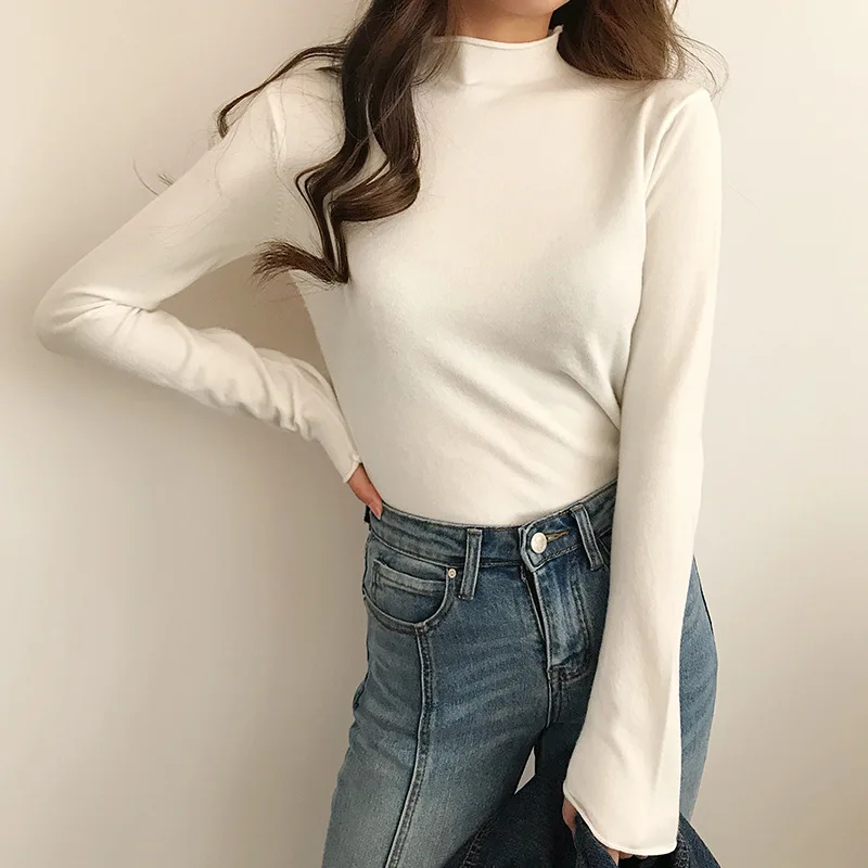 

2020 Korean version of the new autumn and winter long sleeve half high collar slim joker pullover top bottoming sweater